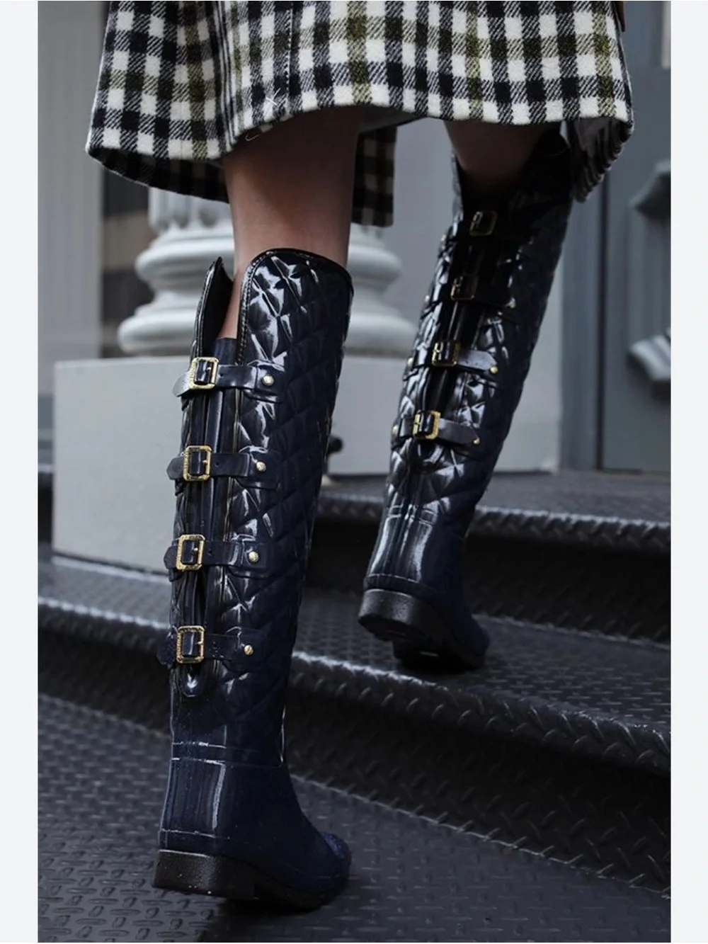 Hunter Quilted Tall Buckle Rain Boots - Black